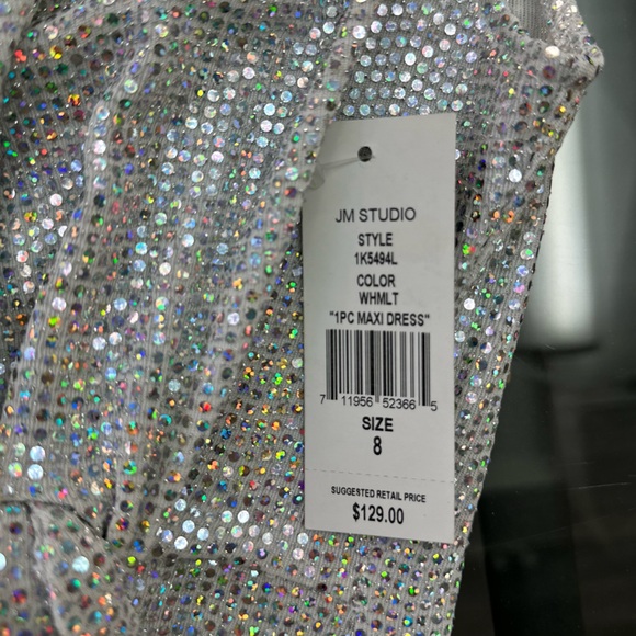 NWT JM Studio White Knit Sequins Maxi Gown - Picture 6 of 7